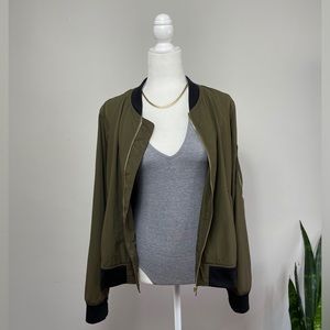 Zara Basic Olive Lightweight Bomber Jacket